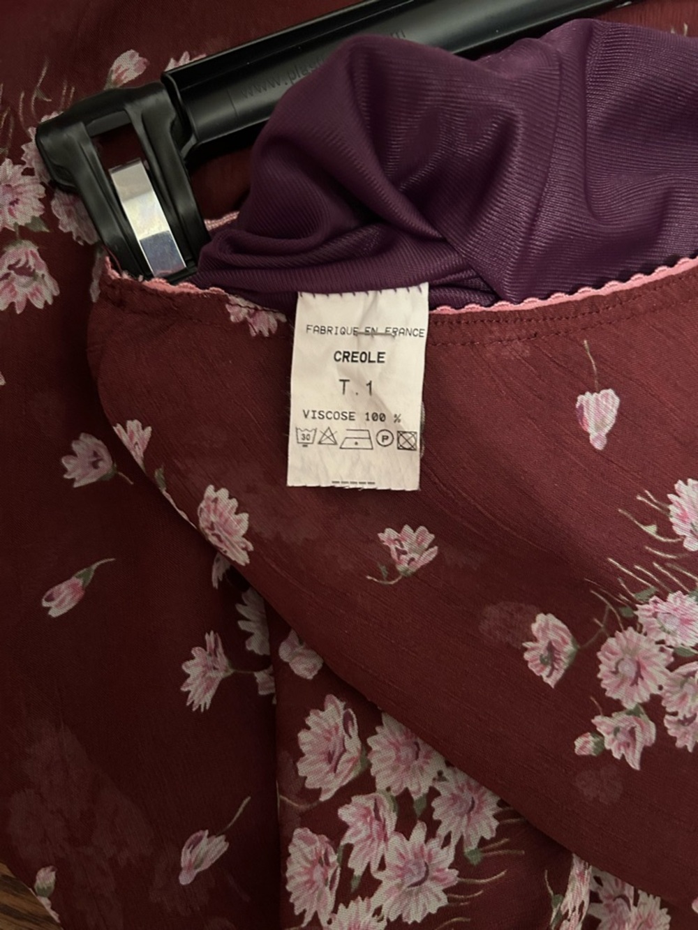 Vintage Sandro Burgundy Floral Midi Slip Skirt with Pink Accents - Picture 6 of 7